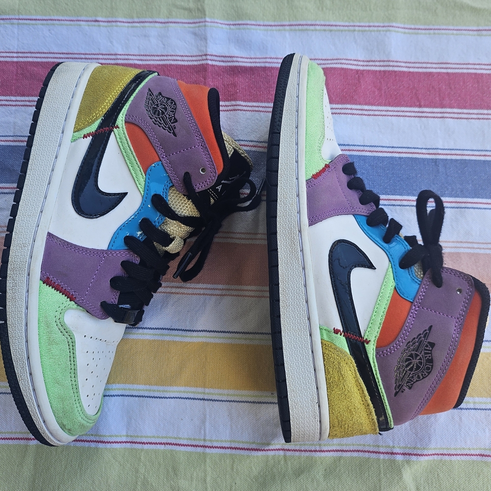 Nike Air Jordan Multicolor High-Top Sneakers-Green, Purple, Orange, Black, White